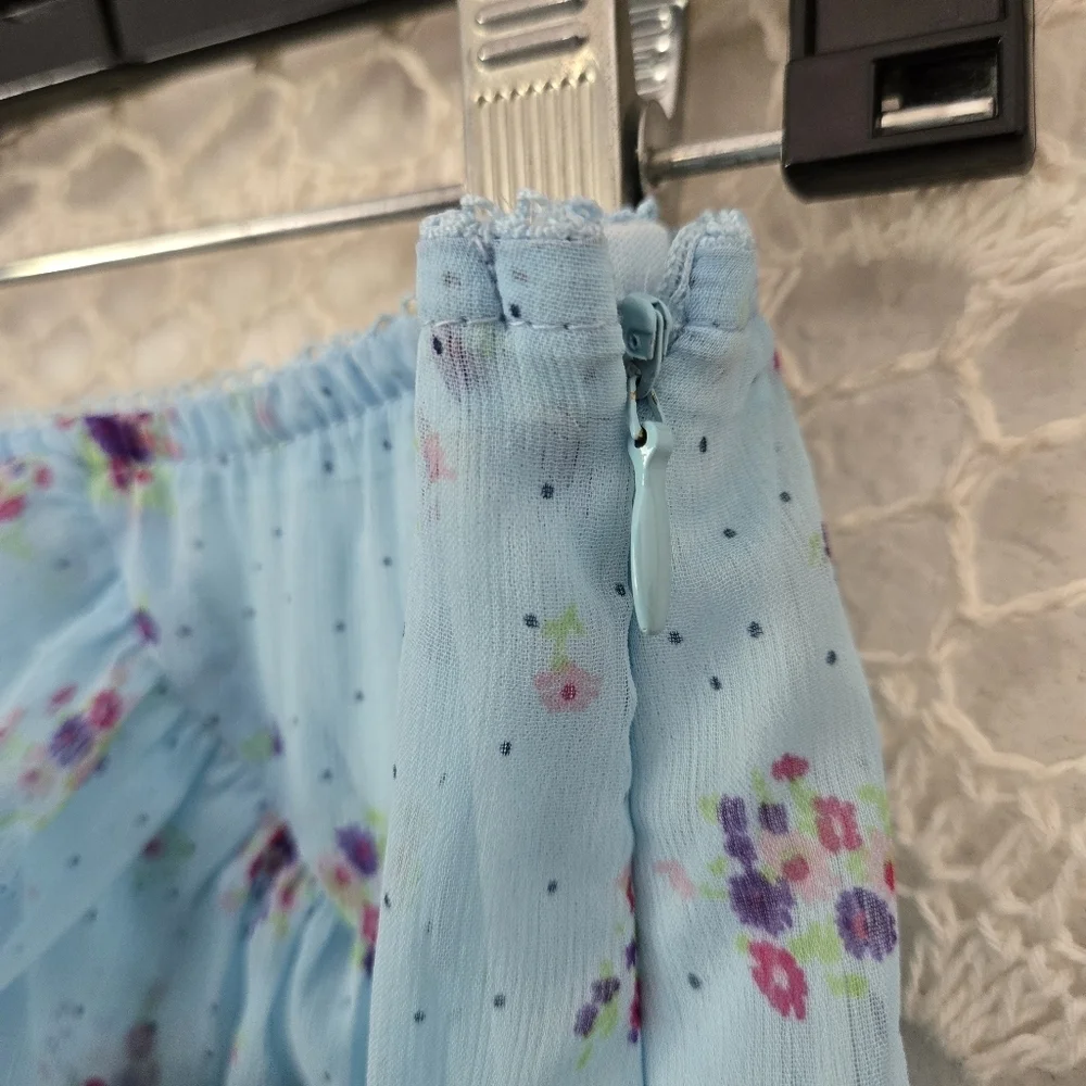 Urban Outfitters Boho Fairycore Blue Ditsy Floral Ruffle Asymmetrical Midi Skirt